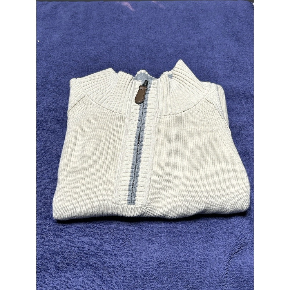 Men's Tommy Bahama Pullover Quarter Zip Sweater Ecru‎ Size Large Retail $178
